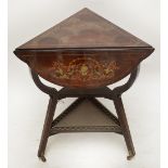 An Edwardian rosewood three tier triangular dropleaf occasional table,