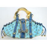 LOUIS VUITTON; a limited edition turquoise monogram suede ostrich Theda GM handbag, numbered to