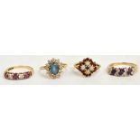 A 9ct yellow gold five stone dressing ring with rubies alternating with white stones, similar