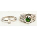 An 18ct white gold modern diamond and green hardstone ring,