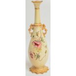 A Locke & Co. Worcester blush ivory twin handled vase of slender bottle form with reticulated rim,