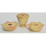 A pair of Locke & Co. Worcester blush ivory low hexagonal pot pourri dishes with pierced foliage