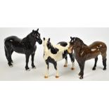 Three Beswick ponies; 1645 Exmoor pony "Heatherman", 1647 fell pony "Dene Dauntless", and a