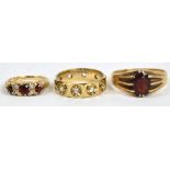 Three various 9ct gold dress rings, combined approx 12.8g.