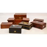 A collection of work boxes including a Victorian rosewood example,