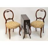 Three Victorian salon chairs and an ebonised Sutherland table (4).