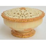 A large Locke & Co. Worcester blush ivory pot pourri bowl with reticulated cover with gilt