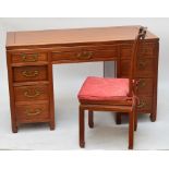 A modern Chinese hardwood twin pedestal desk with single chair (2).