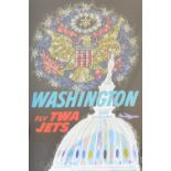 DAVID KLEIN (1918-2005); a large poster lithograph in colours "Washington, Fly TWA Jet", 102 x 62cm,