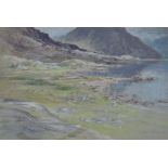 JAMES LONGUEVILLE (born 1942); pastel, mountainous lake landscape, signed, 45.