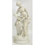 A large late 19th century Parian figure group of a cherub beside a seated female, modelled after