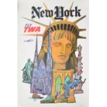 DAVID KLEIN (1918-2005); a large poster lithograph in colours "New York, Fly TWA", produced c.