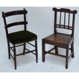 A set of four country made bar back dining chairs with padded seats and an early 19th century oak