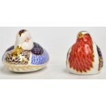 Two Royal Crown Derby paperweights; duck and robin, both with gold stoppers,