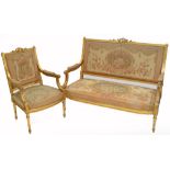 A 19th century French giltwood three piece salon suite,
