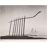 After TREVOR GRIMSHAW; a signed limited edition black and white print, "Railings", no.