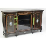 A late Victorian ebonised and inlaid invert break front credenza,