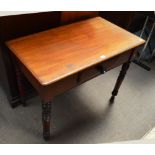 A Victorian mahogany single drawer side table with rounded rectangular top, width 100.5cm.
