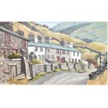 R. BURROWS; oil on board, "Cwm", cottages in North Wales, signed, 47 x 77cm, framed.