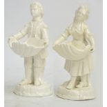 A pair of Stevenson & Hancock Derby blanc de chine figural salts, each with blue painted marks to