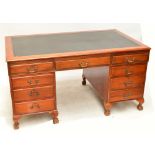 An early 20th century mahogany nine drawer twin pedestal desk, width 152cm.