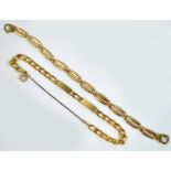 A 9ct gold bracelet, approx 7.9g, and a gold plated bracelet (2).