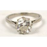 A platinum diamond solitaire ring, the claw set brilliant cut stone weighting approx 1.