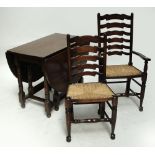 An oak dropleaf table and five ladder back chairs (4+1) (6).