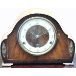 An oak cased mantel clock, a mid 20th century clocking on clock, a mahogany cased weather station,