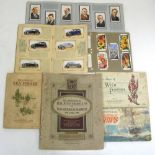 A small quantity of cigarette cards to nine albums to include Wills, radio celebrities, motor cars,