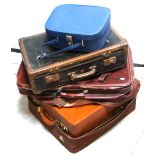 Four various suitcases to include one Antler example and a suitcase and cover initialled I.W. (4).