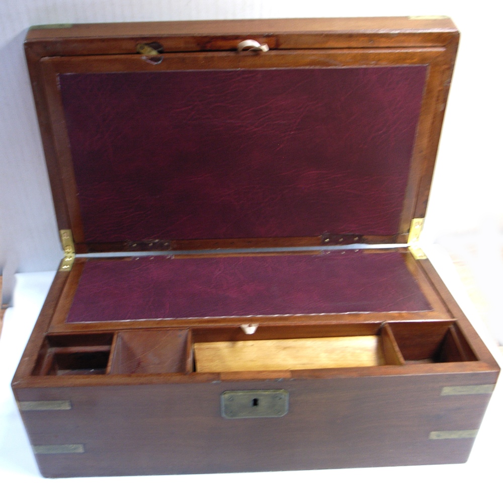 An early 20th century mahogany writing box with brass decoration. - Image 2 of 2