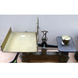 A late 19th early 20th century set of brass Frankfurtam scales complete with weights, width 42cm.