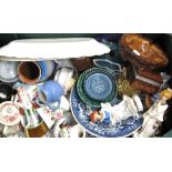 A mixed lot of ceramics to include meat plates, Continental porcelain figurines,