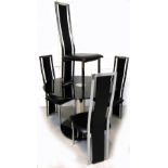 A modern black glass and chromed dining table, width 105cm,