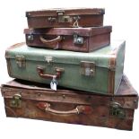 Four vintage suitcases to include three leather examples and a Fender Edge suitcase (4).