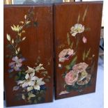 Two Victorian mahogany wall panels, hand painted with floral sprays 66 x 32cm (2).