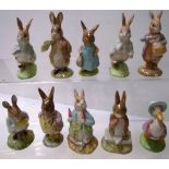 Ten Royal Albert and Beswick Beatrix Potter figurines; Jemima Puddleduck, Peter Ate a Radish, Fierce