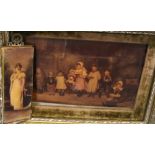 A framed crystoleum depicting children singing, 17 x 25cm,