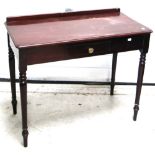 A Victorian mahogany hall table on ring turned legs with central drawer, width 90cm.