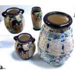 Four various pieces of Czechoslovakian amphora ware to include a beige ground and florally