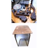 A small collectors lot to include tin box, some mahogany baluster furniture legs,