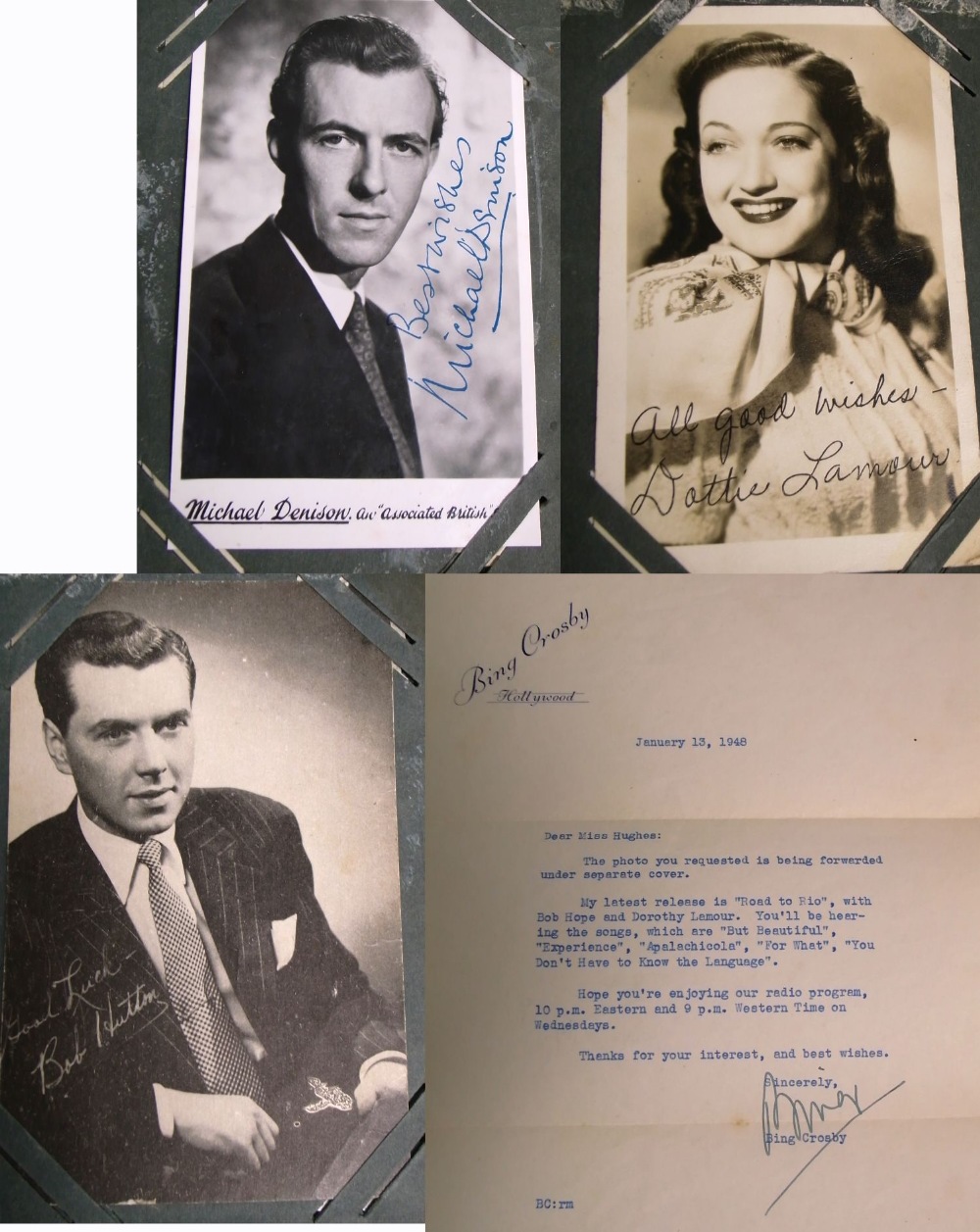 A postcard album containing a selection of signed promotional photographs of film stars of the