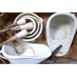 Three graduated pestle and mortars, two invalid bed pans and two additional pestles.