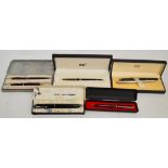 A cased Mont Blanc pen, a boxed Parker fountain pen and propelling pencil set,