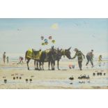 ROBERT (BOB) LITTLEFORD (b.1945); watercolour, beach scene with donkeys, signed, 16.5 x 22cm, framed