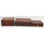 A late 19th century rosewood writing box with square escutcheon and cartouche,