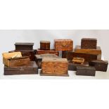 A large collection of wooden boxes including a twin handled rosewood example,