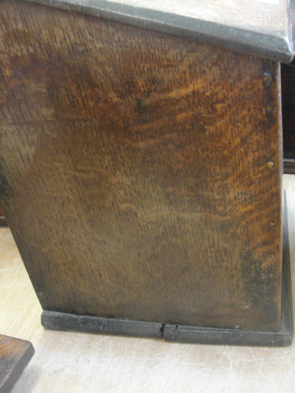 A mid 19th century Welsh oak salt box, with shaped back plate, - Image 4 of 7