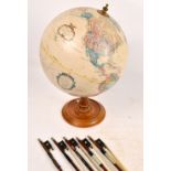 A Reploge 12" diameter globe "World Classic" series, height 42cm, and five assorted violin bows (6).